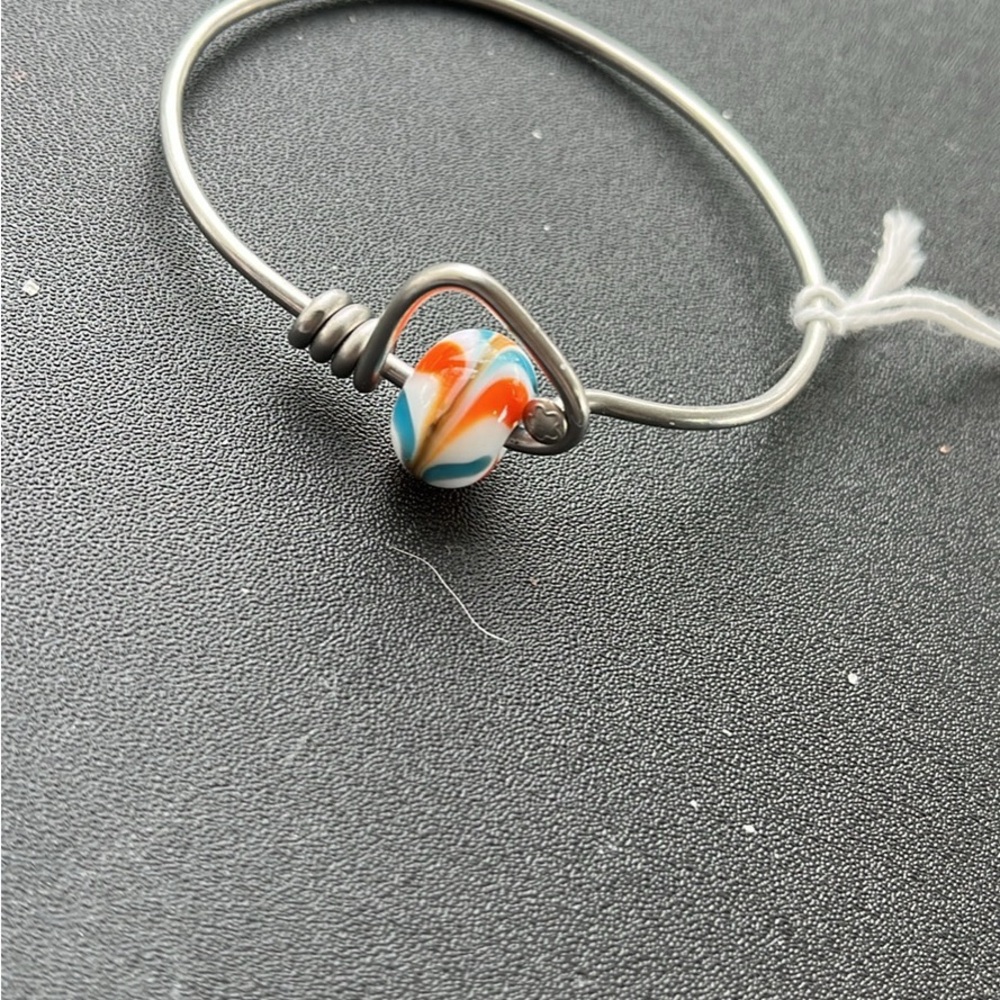 Silver Bangle with Multicolor Bead